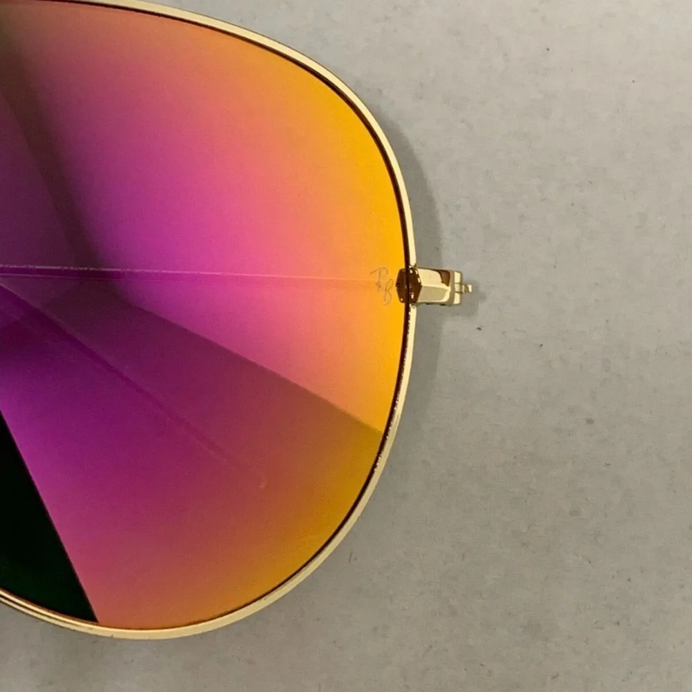 Ray-Ban Aviator Sunglasses RB3025 58m Gold Frame & Pink Yellow Flash Lens unisex